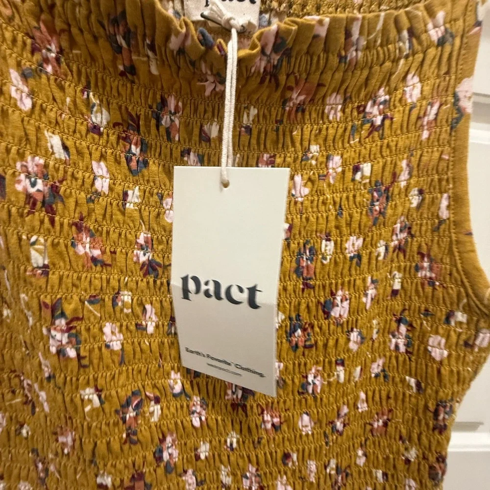 NWT. Pact. Soirée One-in-Done Jumpsuit. Mustard Floral. Size Small._13